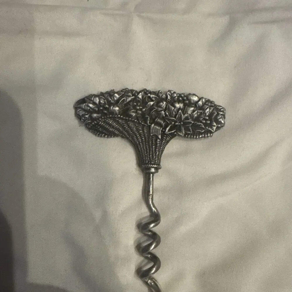 Pewter Wine Bottle Opener Poinsettia Flower Design Corkscrew Christmas Winter